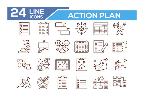 Action Plan Outline Icon Set: Graphics & Illustrations