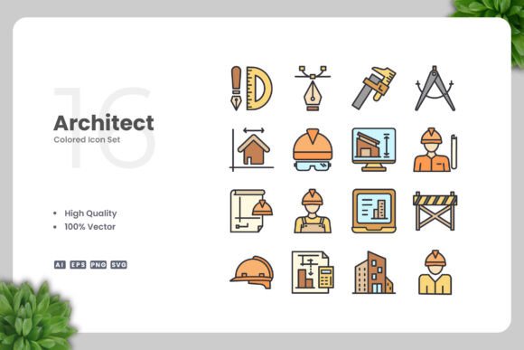 Architect Colored Icons for Handmade Graphics