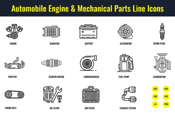 Automobile Engine Mechanical Part Icon Graphics and Icons