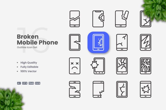 Broken Mobile Phone Icons Graphics