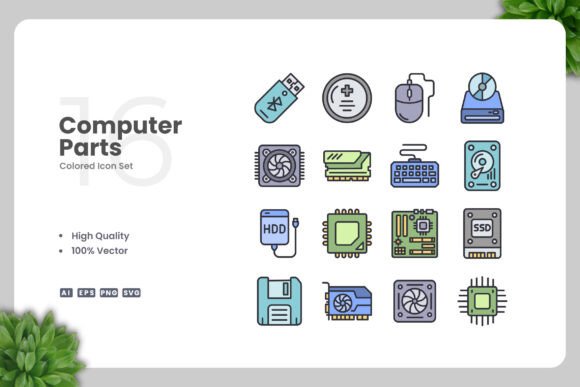 Computer Partsa Colored Icons Graphics