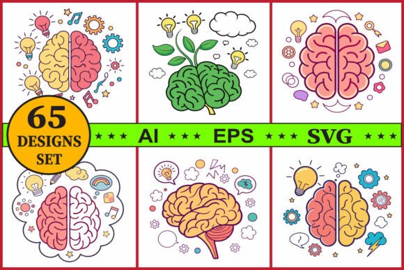 Creative Brain Concept Vector Bundle Set