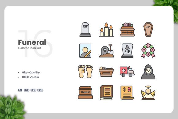 Funeral Colored Icons Graphics and Icons