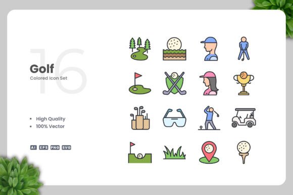 Golf Colored Icons: Graphics and Icons for Modern Design