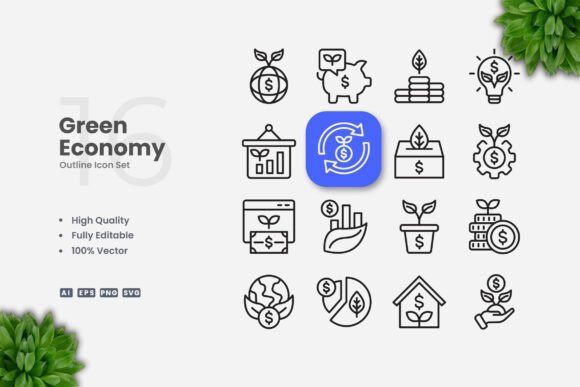 Green Economy Outline Icons: Graphics and Icons for Modern Design
