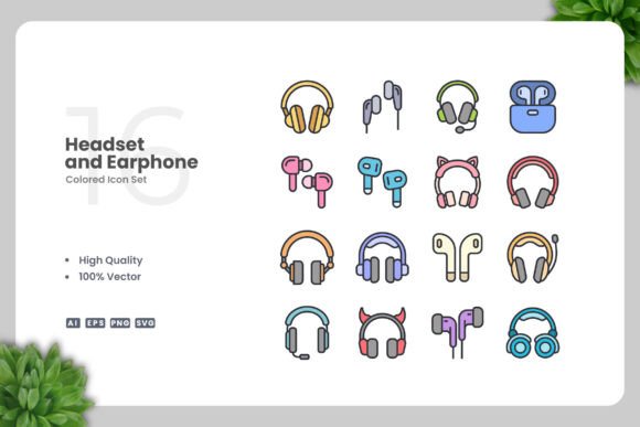 Headset and Earphone Colored Icons for Graphics and Icons
