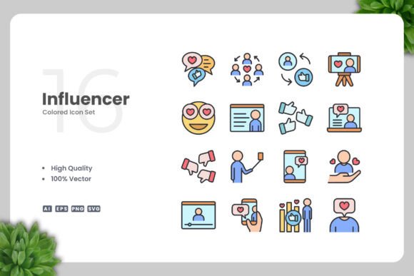 Influencer Colored Icons: Graphics and Icons for Modern Design