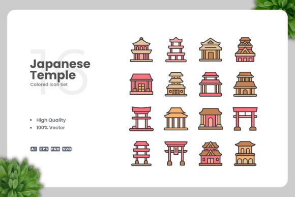 Japanese Temple Colored Icons