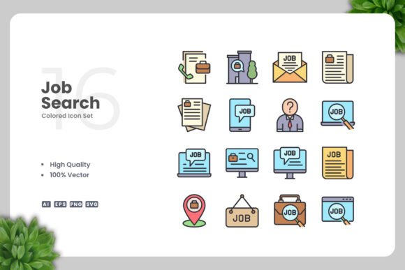 Job Search Colored Icons Graphics and Icons
