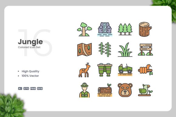 Jungle Colored Icons: Graphics and Icons for Creative Projects