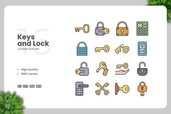 Keys and Lock Colored Icons