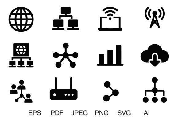 Network Connectivity Icons Vector Bundle for Crafts and Graphics