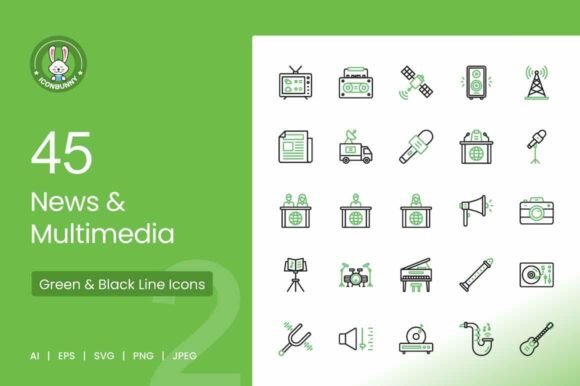 News Multimedia Green Black Icons