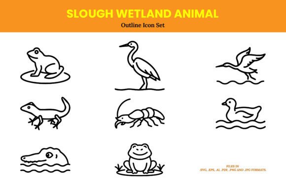 Slough Wetland Animal Outline Icon Set – Graphics and Icons