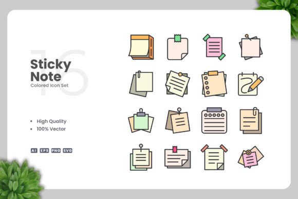 Sticky Note Colored Icons for Creative Crafts