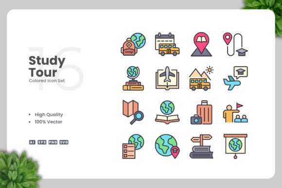Study Tour Colored Icons