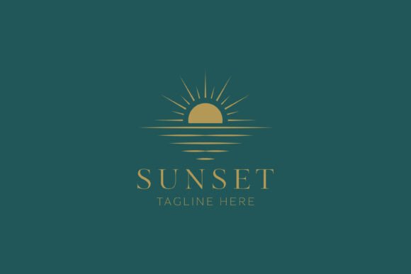 Sunset Minimalist Logo Beach Graphics