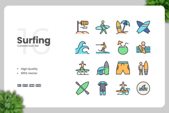 Surfing Colored Icons