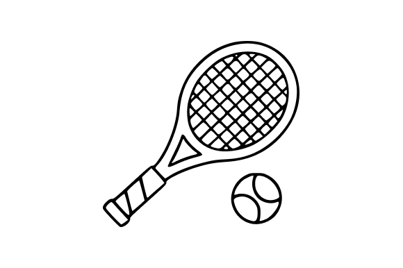 Tennis Racket and Ball Line Art Clip Art