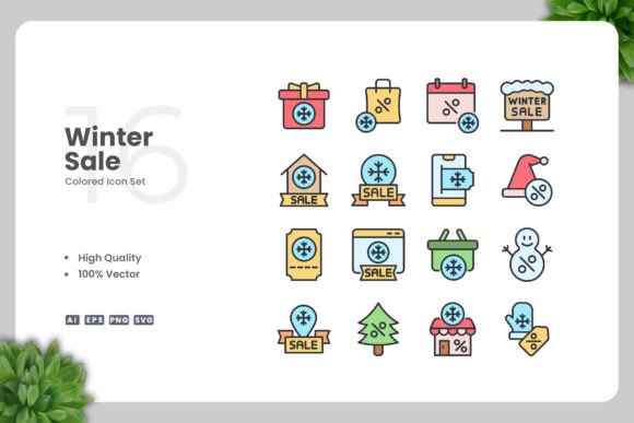 Winter Sale Colored Icons for Graphics and Icons