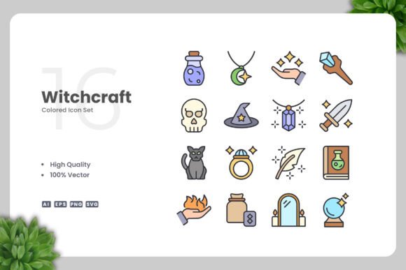 Witchcraft Colored Icons for Graphic Design
