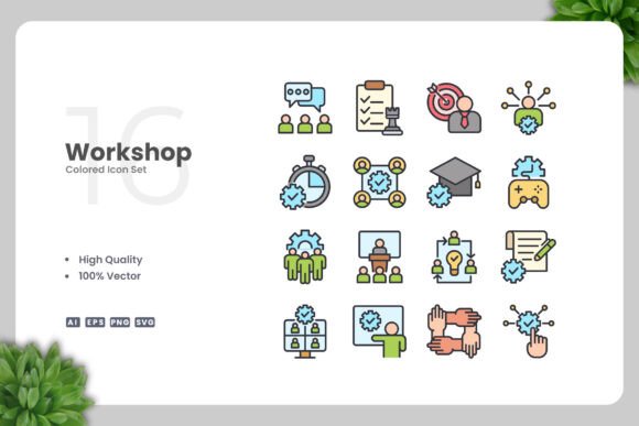 Workshop Colored Icons for Graphics and Branding